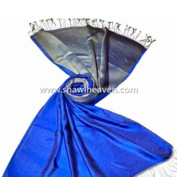 Royal Blue/Silver satin weave silk scarf manufacturer india